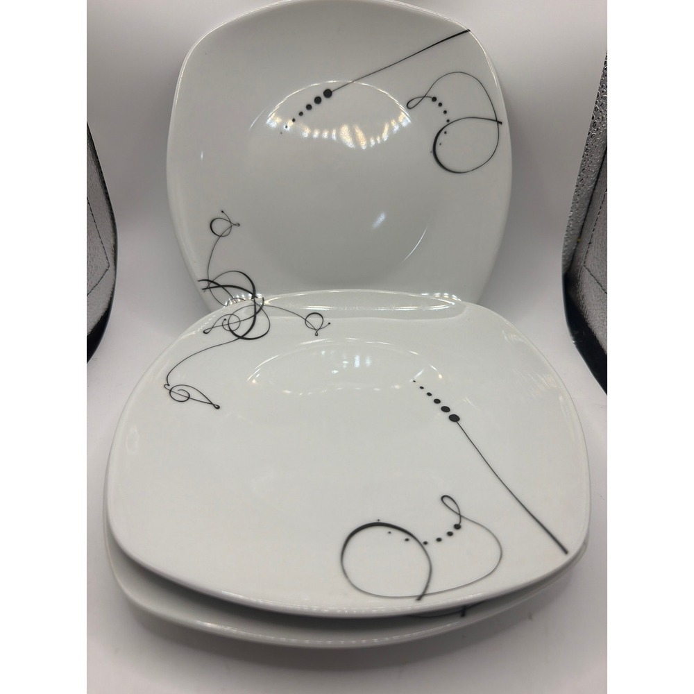 3 Tabletop Gallery Pescara Luncheon/Salad Plates White Black Swirls Lines